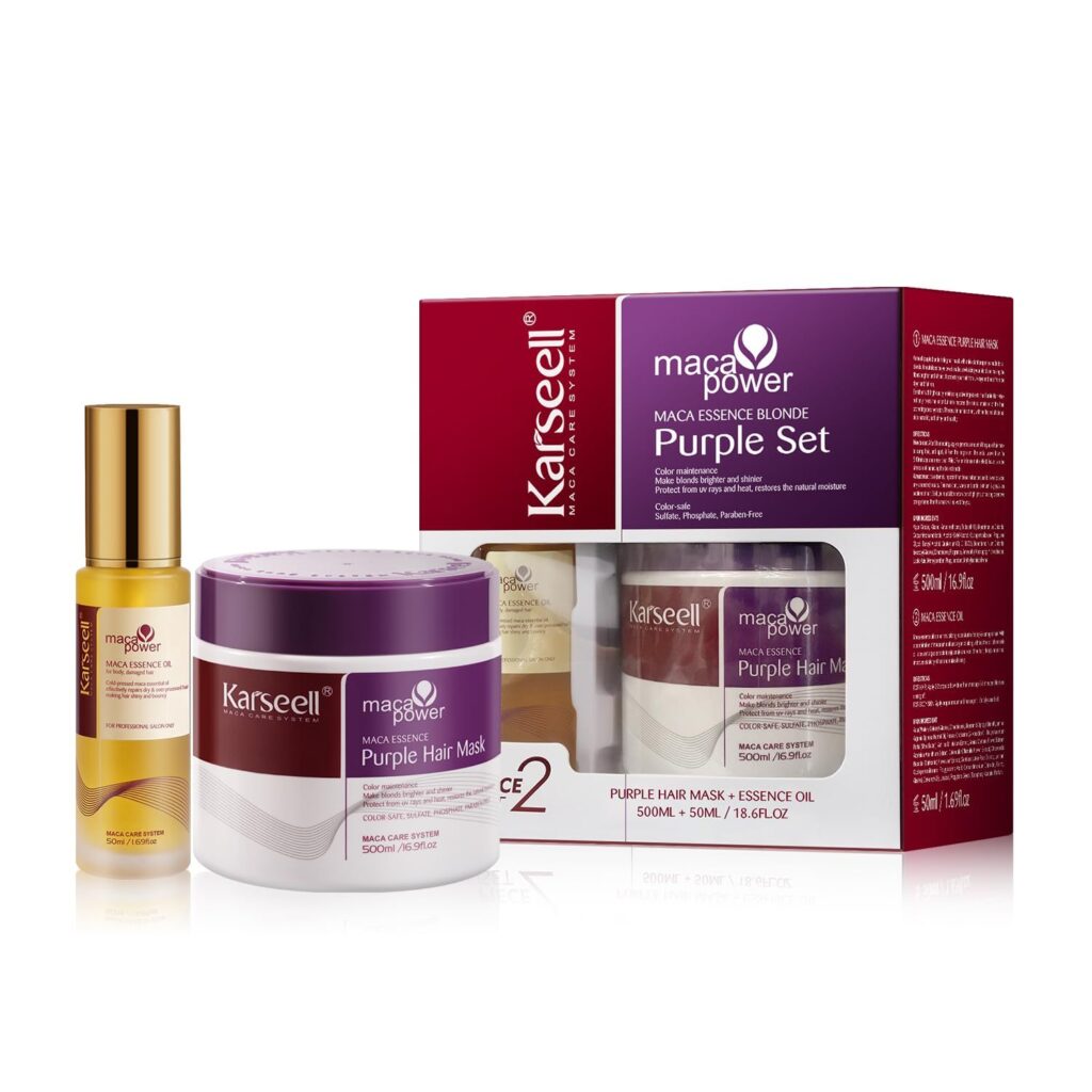 Karseell Masque capillaire violet à l'huile d'argan pour cheveux blonds gris argentés